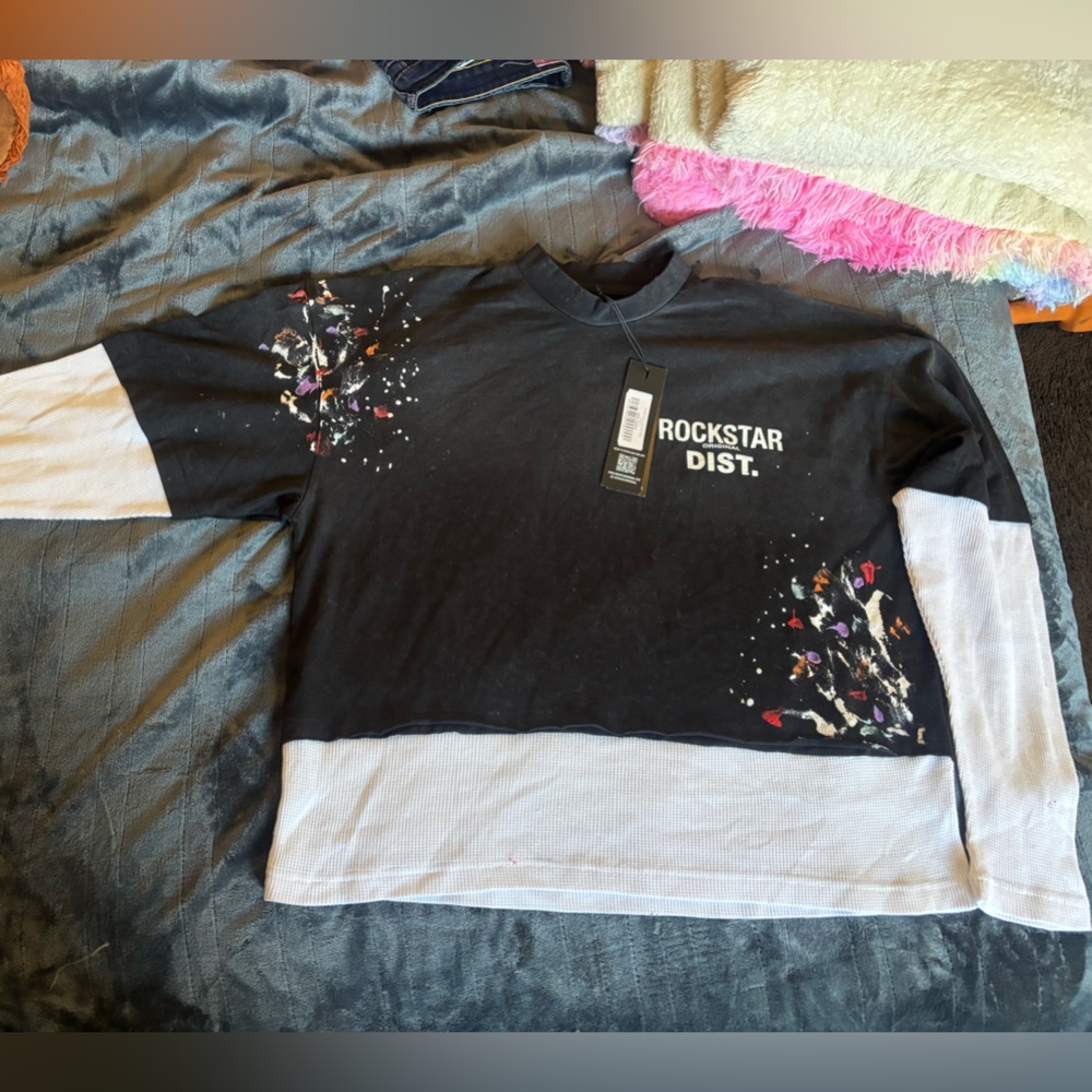 Rockstar Original Double Layer Thermal Boxy Crop Tee Size Small NWT - Picture 3 of 8